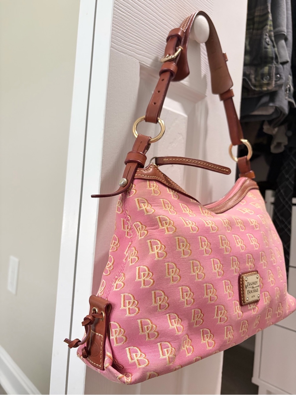 Dooney & Bourke Pink Logo Hobo with Brown Leather Trim - Picture 7 of 9